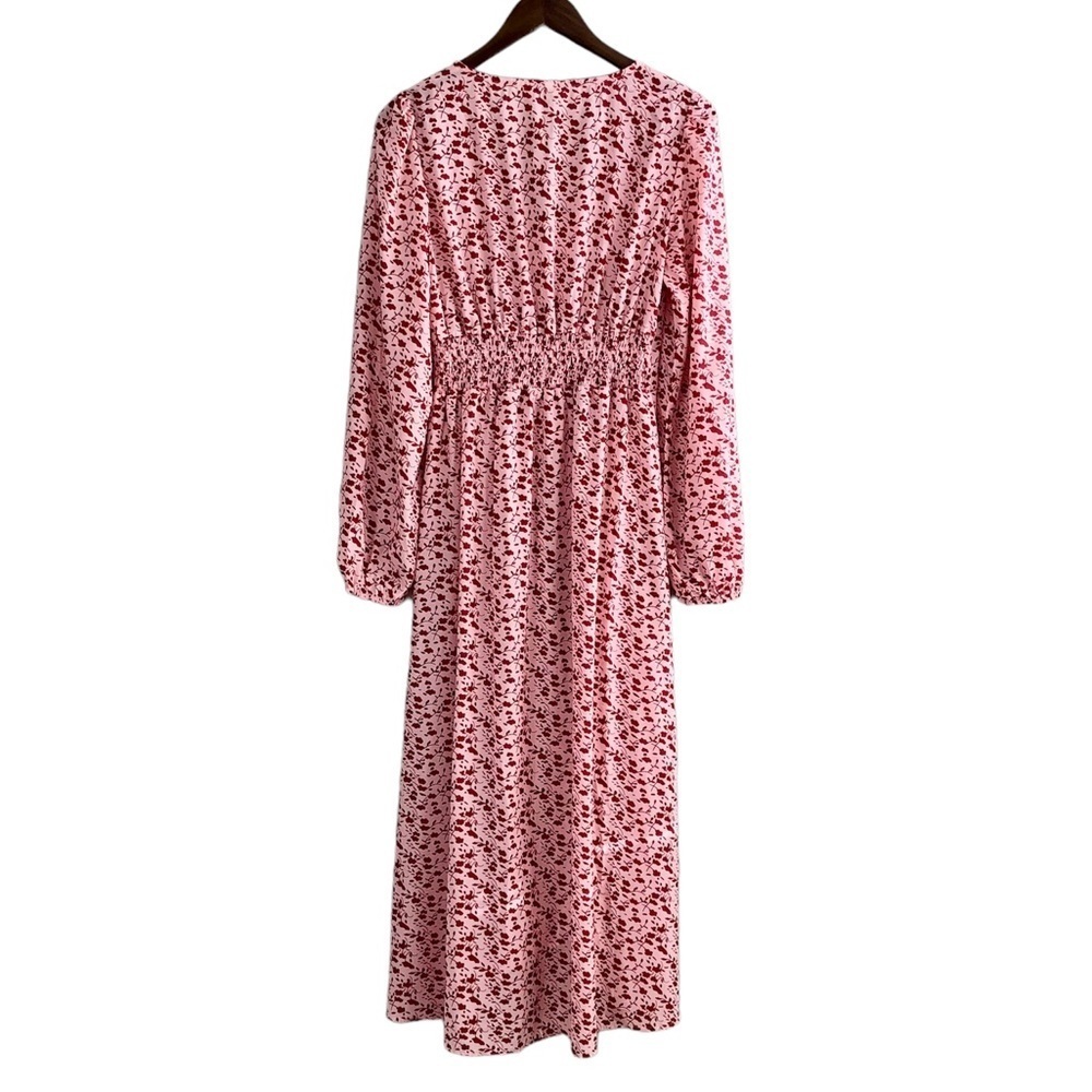 Vintage Floral Button Front Maxi Dress Pink Red Long Sleeve Women’s Small - Picture 9 of 14